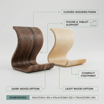 Wooden Phone and Tablet Stand – Curved Holder, Minimal Modern Desk Accessory
