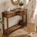Console Table with Drawers – Narrow Entryway Storage Shelf, Wood Hallway Accent Furniture