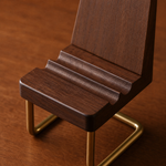 Wooden Chair Phone Stand – Walnut Brass Desk Organizer, Minimalist Office Ornament