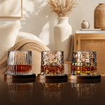 Crystal Tumbler Whiskey Glass – Textured Spinning Base, Cocktail, Bourbon, Bar Decor