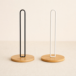 Paper Towel Holder Stand – Bamboo Base Metal Rod Countertop Kitchen Storage Rack