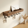 Floating Shelf with 6 Hooks – Wall Mounted Key Holder Rustic Wood Home Organizer