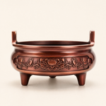Large Copper Incense Burner – Lotus Relief, Triple Foot, Home Altar Meditation Decor