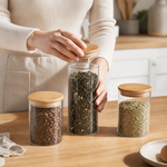 Glass Storage Jar with Wood Lid – Airtight Kitchen Canister for Tea Coffee Sugar