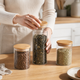 Glass Storage Jar with Wood Lid – Airtight Kitchen Canister for Tea Coffee Sugar