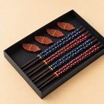 Chopsticks Gift Box Set – 4 Pairs Wood Chopsticks with Rests, Asian Dining Table Decor