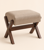 Wood X-Frame Cushioned Footstool – Upholstered Seat Bench Bedroom Entryway Living Room
