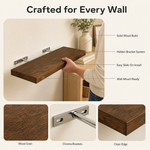 Solid Wood Floating Wall Shelf – Bracket Mount Storage Display Living Room Bedroom