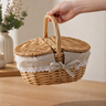 Wicker Picnic Basket with Lid – Willow Hamper with Linen Lining and Carry Handle