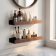 Floating Bathroom Shelf – Wood & Metal Wall Mounted Organizer, Punch-Free, Guardrail, Minimalist Decor