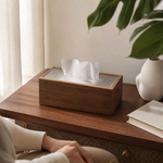 Wooden Tissue Box Cover – Ribbed Glass Top, Desk and Bedside Napkin Holder