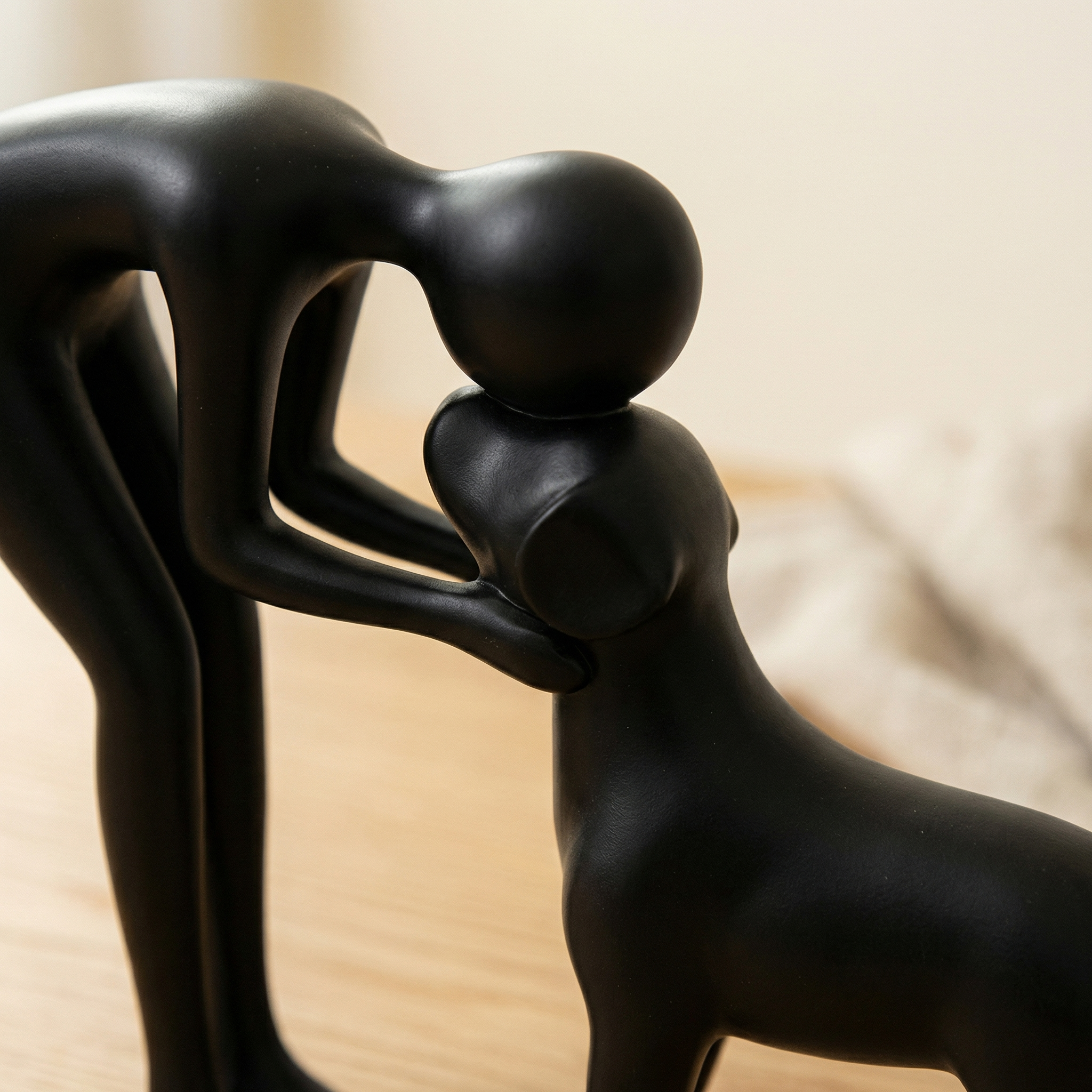 Abstract Human and Dog Sculpture – Minimalist Figurine for Desk, Shelf, Living Room Decor