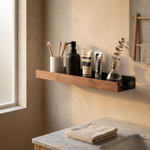 Floating Bathroom Shelf – Wood & Metal Wall Mounted Organizer, Punch-Free, Guardrail, Minimalist Decor