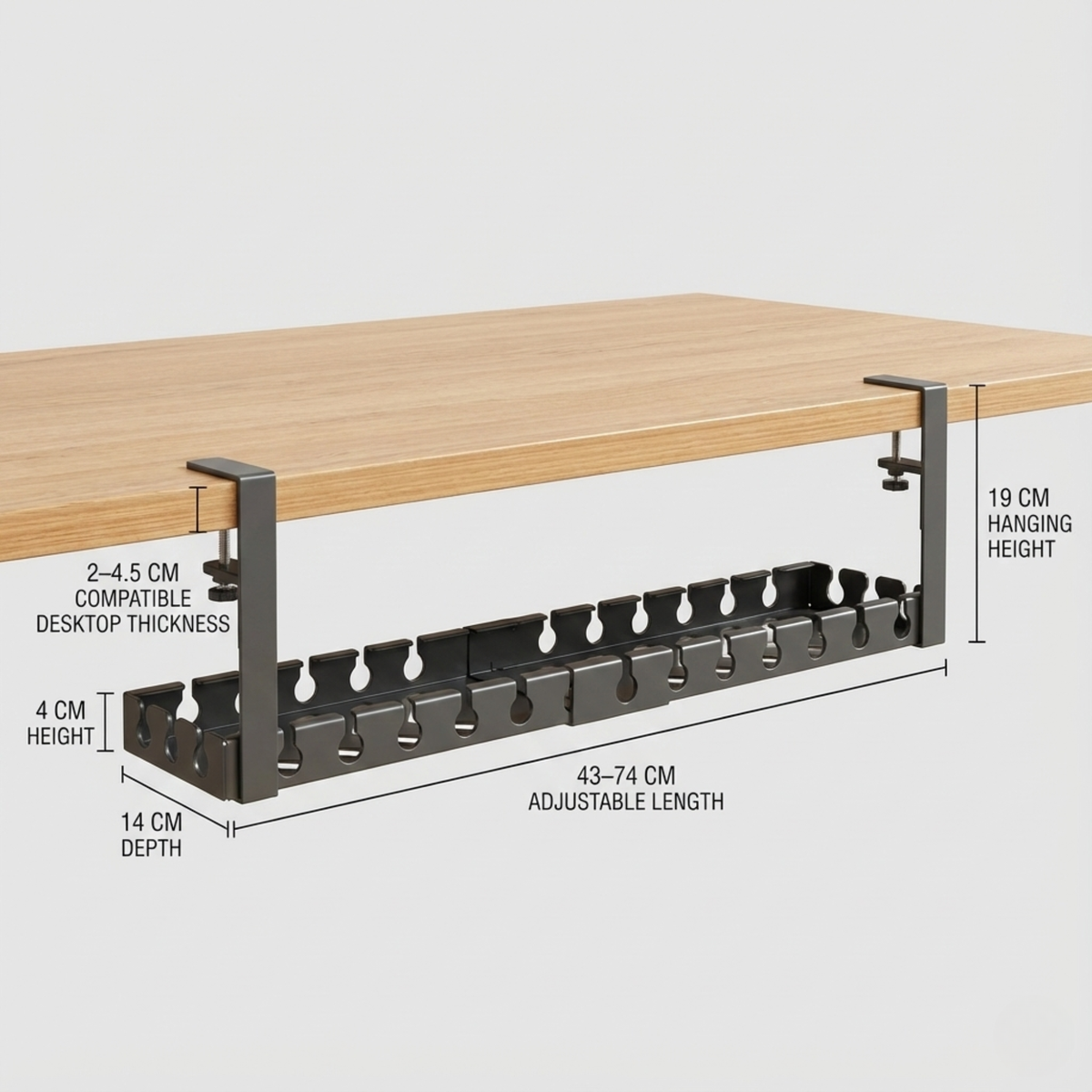 Under Desk Cable Management Tray – Clamp On No Drill Wire Organizer for Office Desks