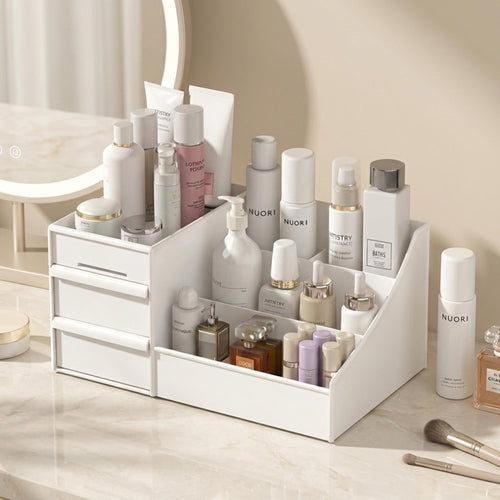 Compact Cosmetic Storage Box - Multi-Purpose Desk & Makeup, bathroom counter Organizer, bedroom vanity storage