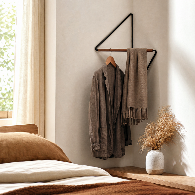 Nordic Corner Coat Rack – Wall Mounted Minimalist Metal Hanger Bedroom Entryway
