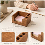 Wooden Sticky Note Holder with Pen Slots – Compact Desk Organizer for Home Office