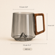 Glass Mug with Wooden Handle – Ribbed Smoky Design, Mountain Relief Base, 400ml