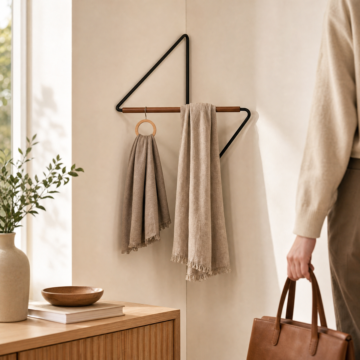 Nordic Corner Coat Rack – Wall Mounted Minimalist Metal Hanger Bedroom Entryway