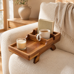 Wood Sofa Armrest Tray Table – Cup Holder Remote Organizer Couch Side Caddy