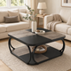 Large Square Coffee Table 2 Tier Storage – Wood Panel Top Curved Metal Frame