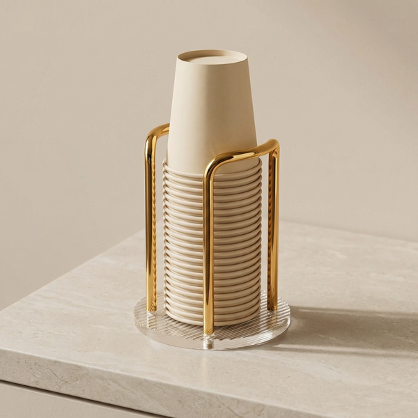 Gold Luxury Paper Cup Dispenser – Acrylic Cup Holder for Kitchen, Office & Coffee Stations