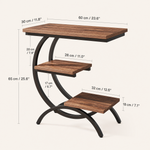 C-Shaped End Table with 3-Tier Shelves – Industrial Wood and Metal Sofa Side Table