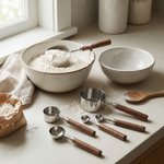 Measuring Cups and Spoons Set with Wood Handles – 8-Piece Stainless Steel Baking Set