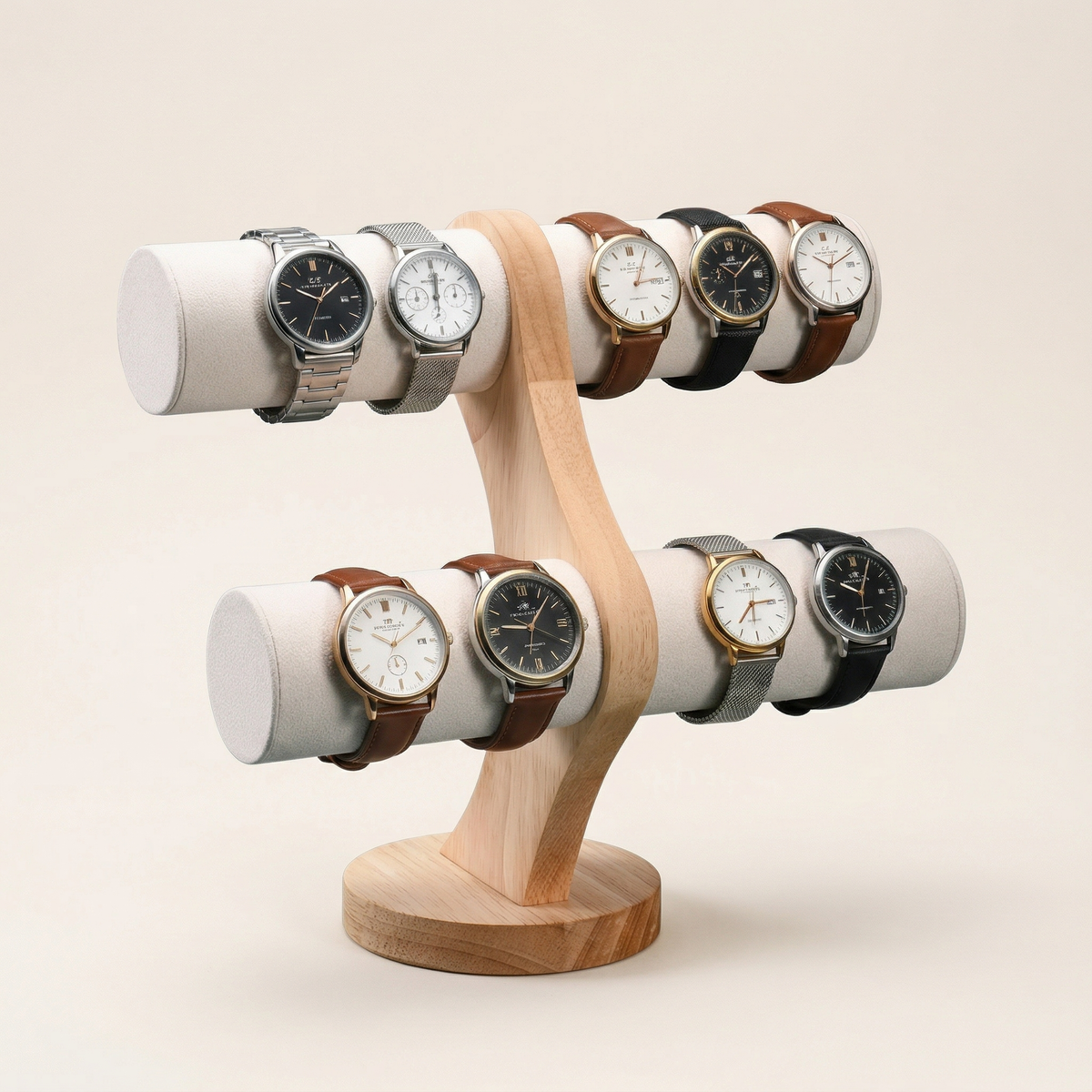 Watch Display Stand – Double Tier Wood Organizer Holder for Dresser Bedroom Jewelry Storage