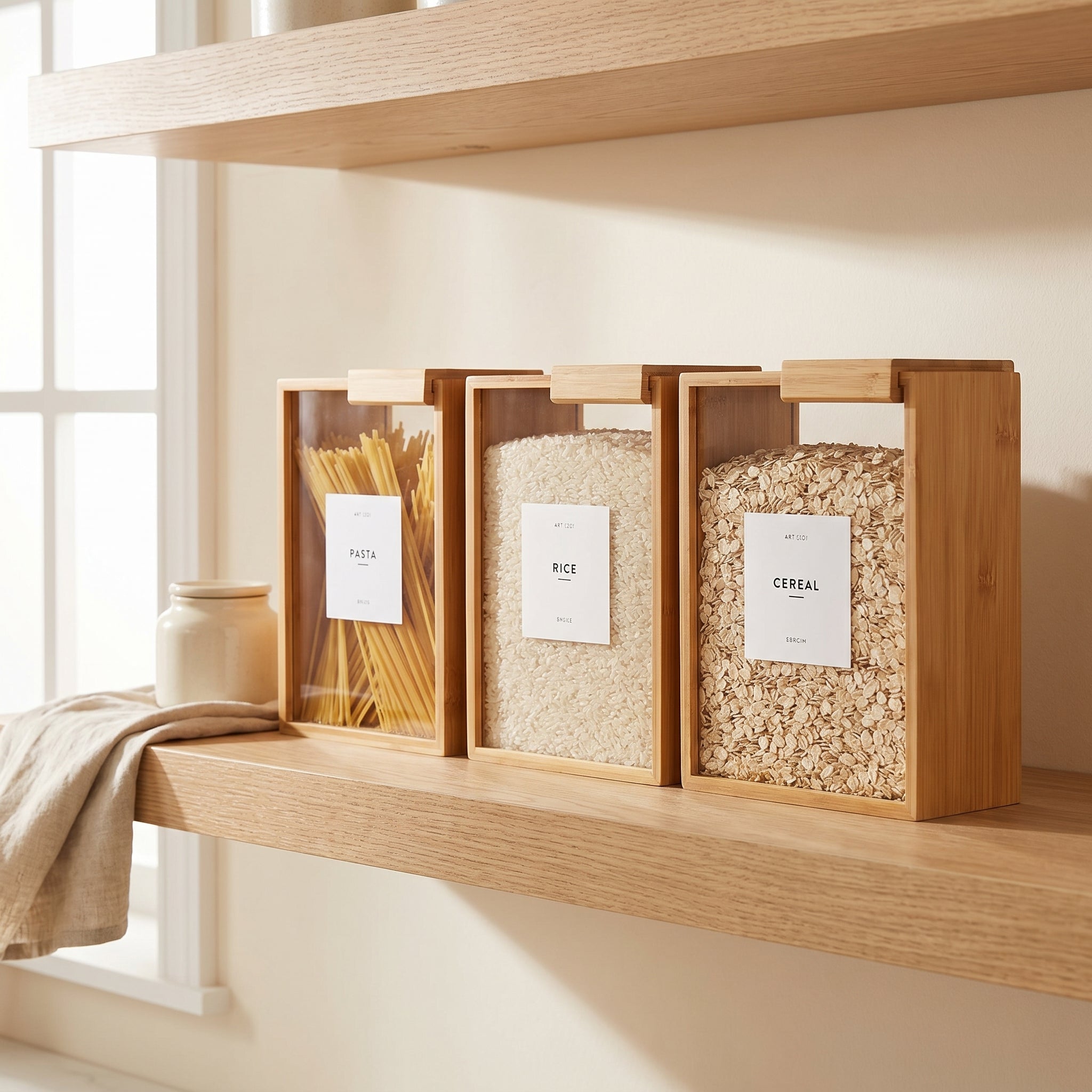 Bamboo Food Storage Canister – Pantry Organizer with Clear Window, Kitchen Container