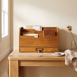 Wood Desk Organizer with Drawer – File Mail Sorter 3 Compartments Vintage Home Office