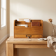 Wood Desk Organizer with Drawer – File Mail Sorter 3 Compartments Vintage Home Office