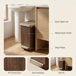 Narrow Wood Grain Trash Can – Step Pedal Lid, Slim Space Saving Bin for Home Office