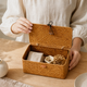 Handwoven Rattan Box with Lid – Natural Desktop Storage Basket Boho Home Organizer