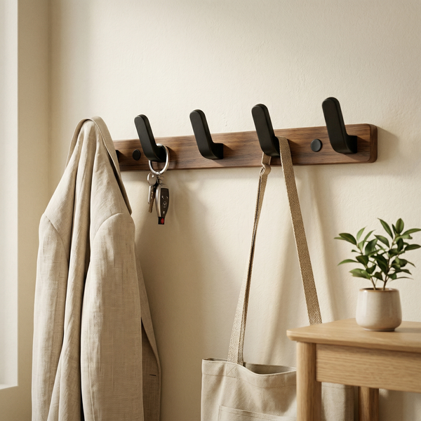 Wooden Wall Hook Rack – Black Walnut Coat Hanger Entryway Towel Bar Bathroom Bedroom Organizer