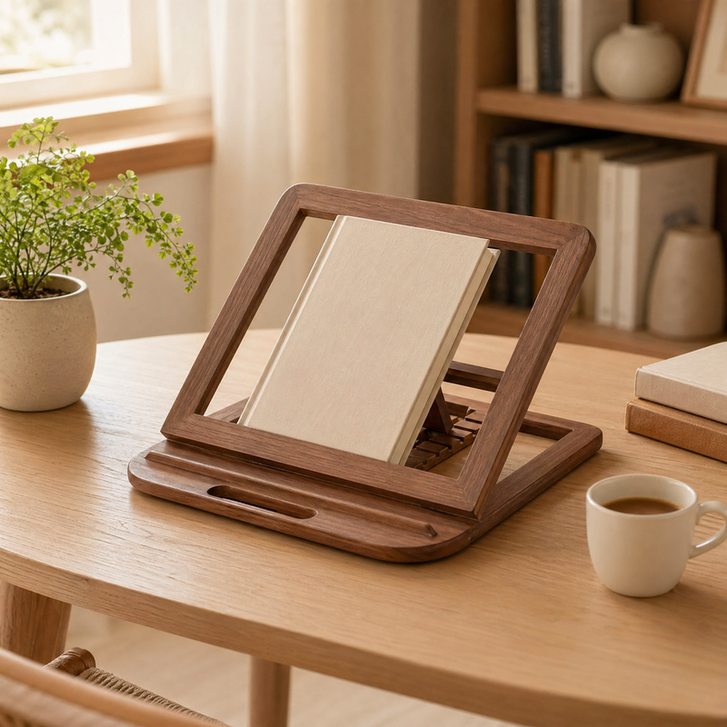 Adjustable Wood Reading Stand – Foldable Book Holder for Desk Study Home Office