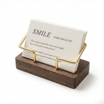 Business Card Holder – Wood and Metal Stand for Office Desk, Name Cards, Affirmation Display
