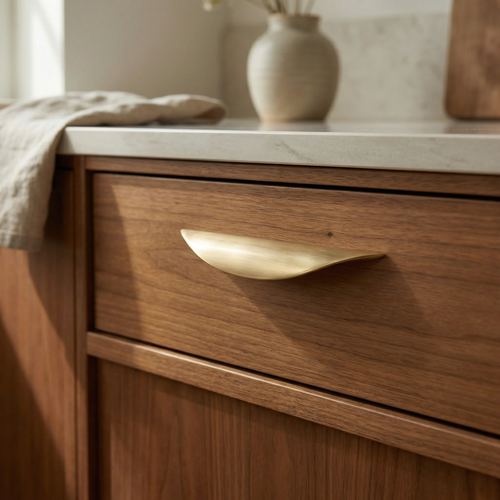 Solid Brass Gold Drawer Handle – Minimalist Crescent Pull for Kitchen Bedroom Wardrobe Cabinet Hardware