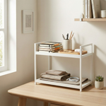 2 Tier Countertop Organizer Rack – Steel Storage Shelf for Bathroom, Kitchen Spices & Toiletries