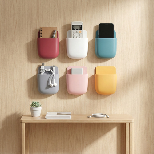 Wall Mount Phone Holder – Adhesive Storage Pocket for Remotes, Phones, Accessories Bedroom Living Room
