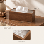Wooden Tissue Box Cover – Ribbed Glass Top, Desk and Bedside Napkin Holder