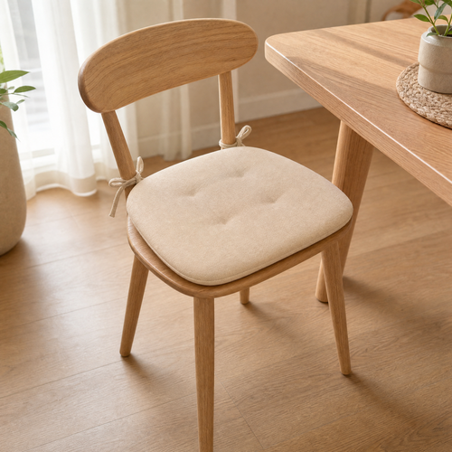 Linen Chair Cushion – Tufted Tie-On Seat Pad for Dining Chairs, Breathable