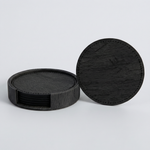 Wood Grain Leather Coasters – Stackable Round Set of 6 with Holder for Coffee Table