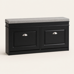 Shoe Storage Bench with Cushion – 2 Flip Drawers Entryway Seat White Hallway