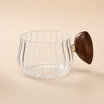 Ribbed Glass Coffee Mug with Wooden Handle – Heat Resistant, 200ml, Clear or Gray