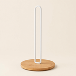 Paper Towel Holder Stand – Bamboo Base Metal Rod Countertop Kitchen Storage Rack
