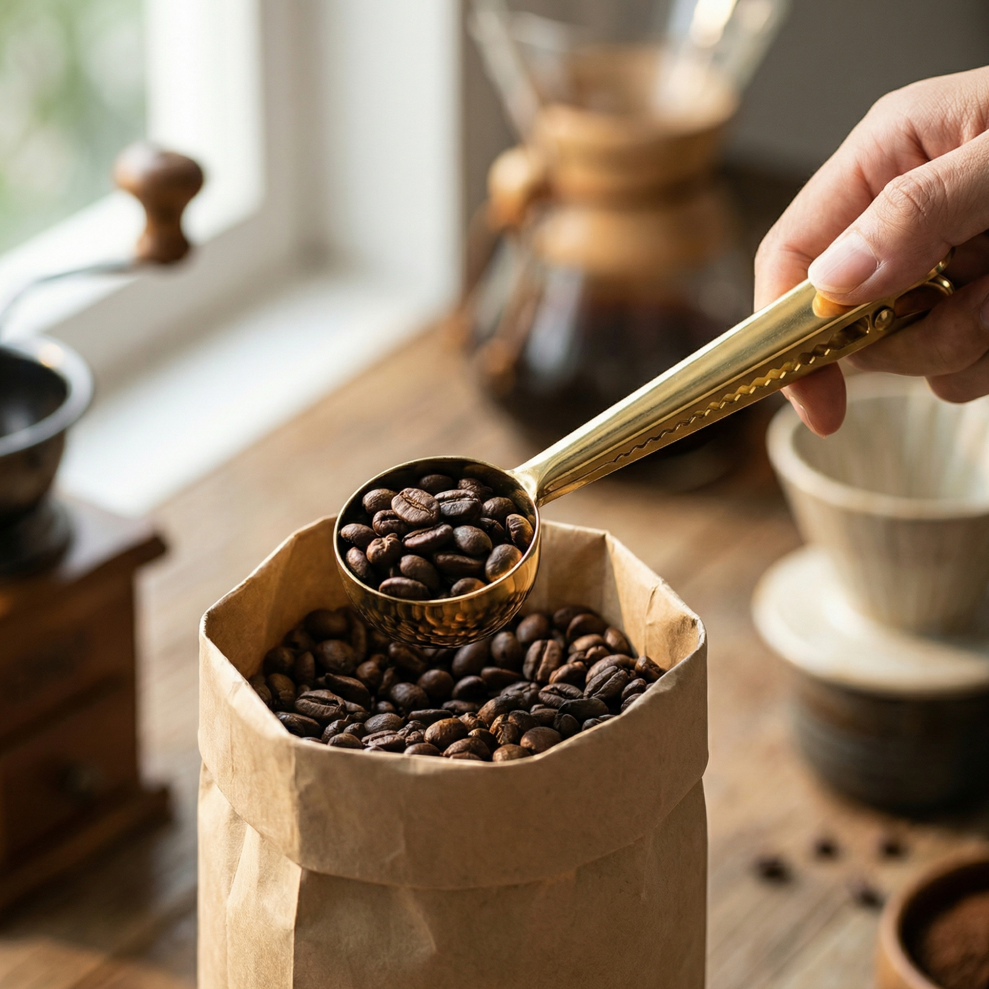 2-in-1 Stainless Steel Coffee Scoop with Bag Sealing Clip – Measuring Spoon for Coffee Storage
