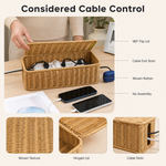 Rattan Cable Management Box – Woven Cord Organizer for Desk Home Office Decor