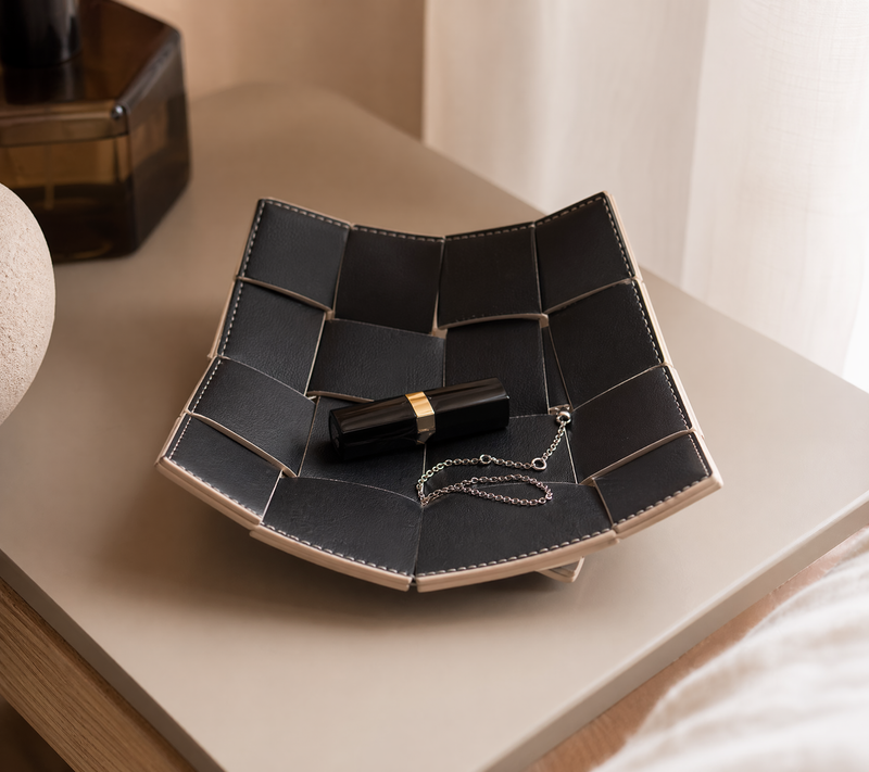 Woven PU Leather Storage Tray – Decorative Catchall for Keys Jewelry Vanity Desk