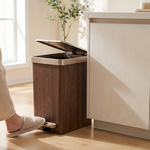 Narrow Wood Grain Trash Can – Step Pedal Lid, Slim Space Saving Bin for Home Office